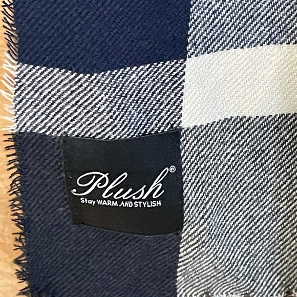 27x78 Plush Apparel LLC fringed blue plaid scarf - Picture 2 of 4